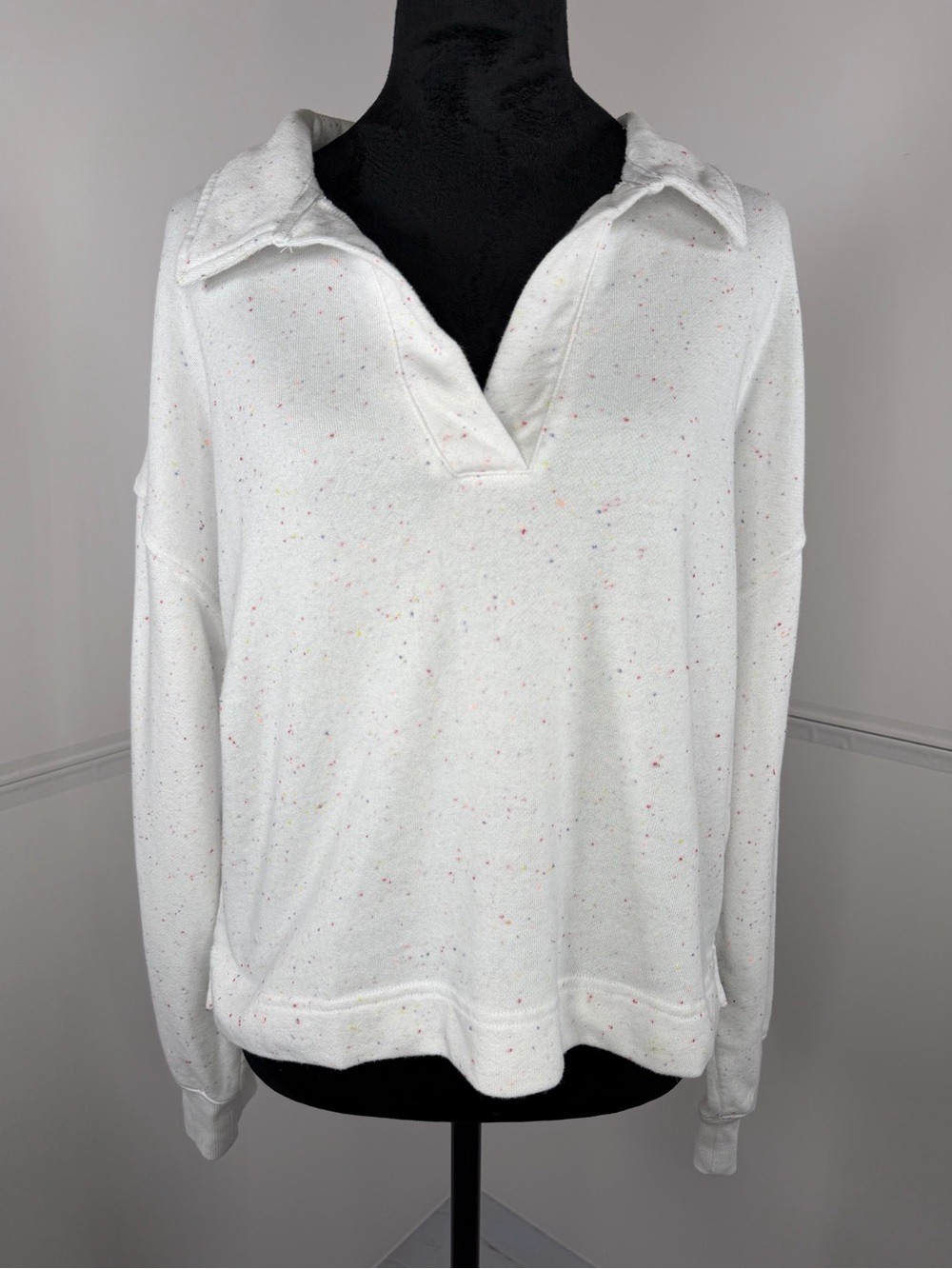 Colsie Confetti Speckled Collared Pullover Sweatshirt Size Large